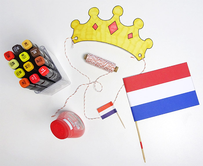 Printable DIY's voor Koningsdag kroontje en vlag