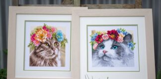 Flower Power cats Katten borduren